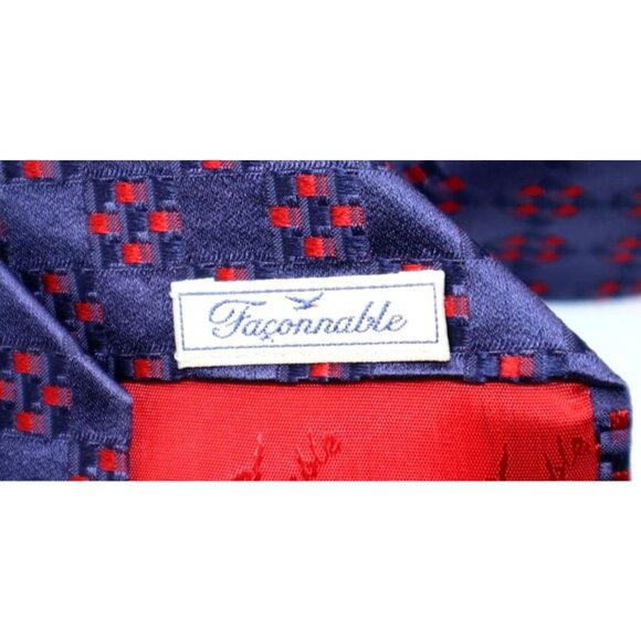 Façonnable Silk Tie Geometric Navy Red Business/Wedding Chic Aesthetic - Picture 5 of 5